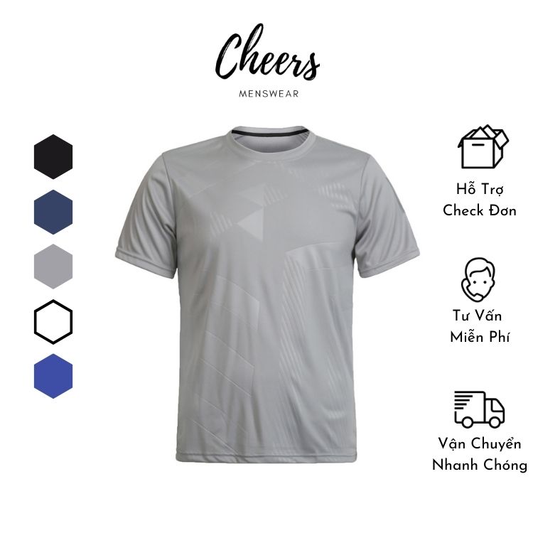 Áo thể thao nam ngắn tay-Áo Thun thể thao nam cổ tròn Cheers chất Thun Lạnh Thoáng mát, Co dãn tốt, dập vân thời trang
