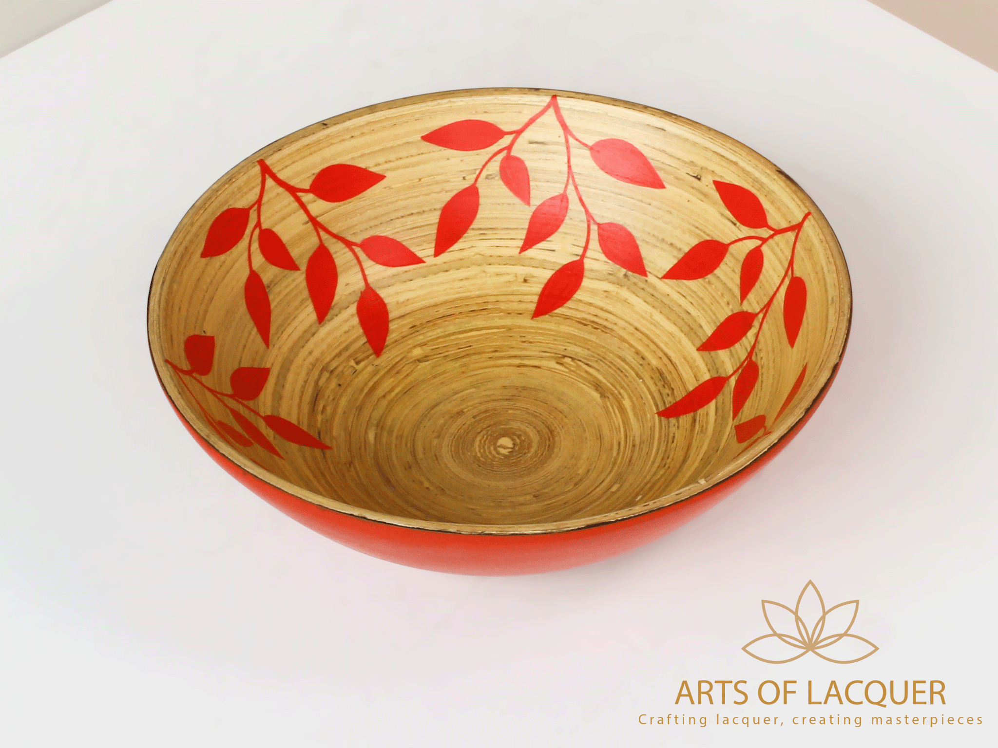 Bát Sơn Mài Đỏ Họa Tiết Lá