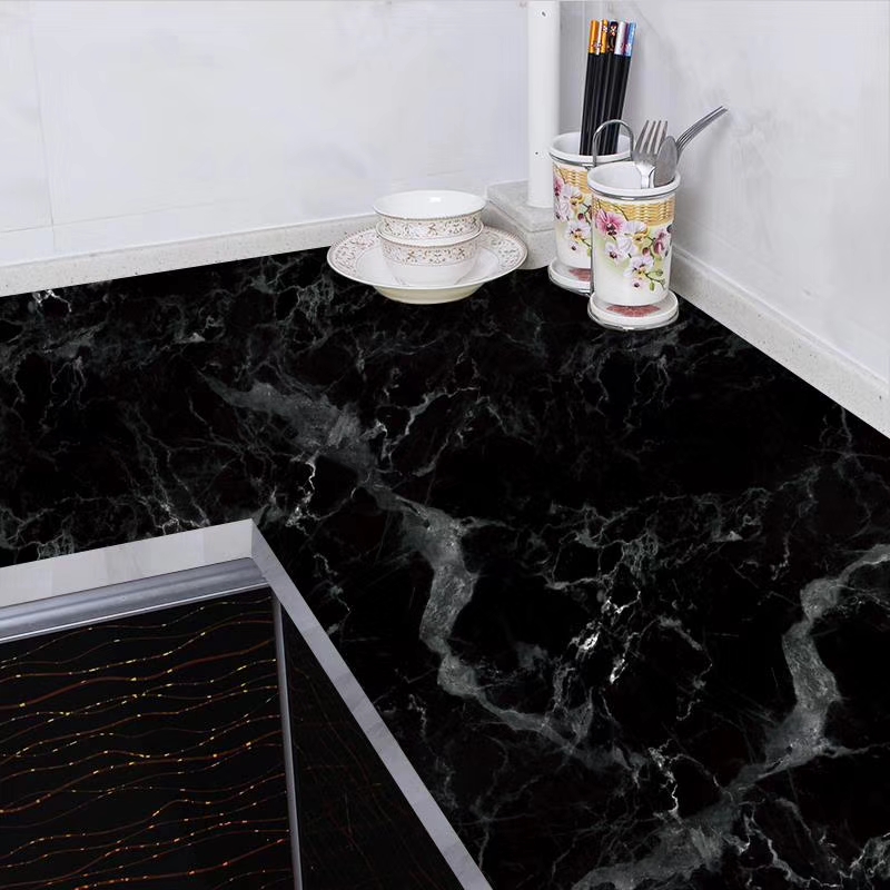 Cuộn 3 Mét Decal Giấy Dán Bếp Tráng Nhôm Cách Nhiệt Đá Hoa Cương Vân Đen