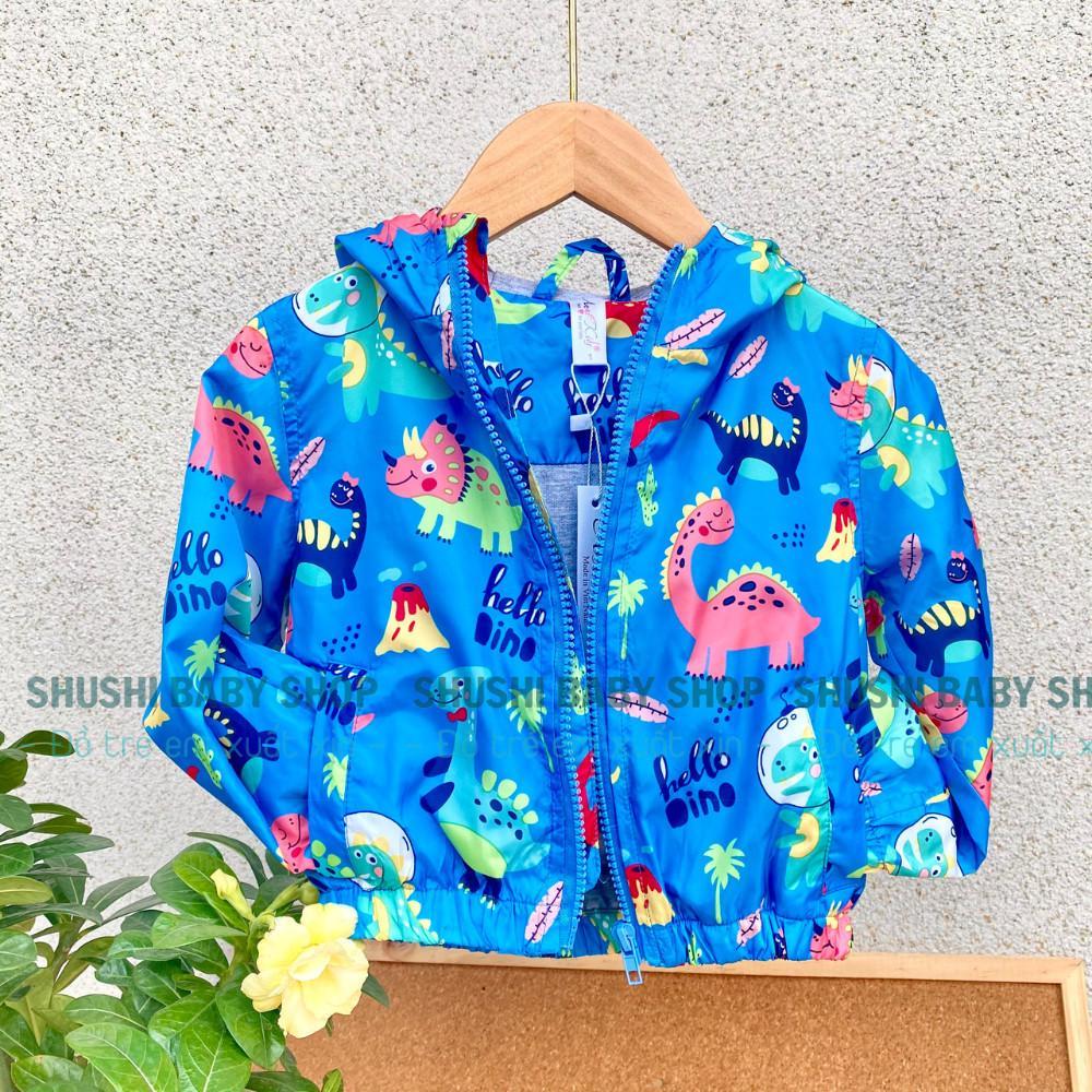 Áo khoác gió bé trai 2 lớp khủng long xanh,áo khoác gió 2 lớp túi ếch cao cấp hàng Việt Nam thiết kế