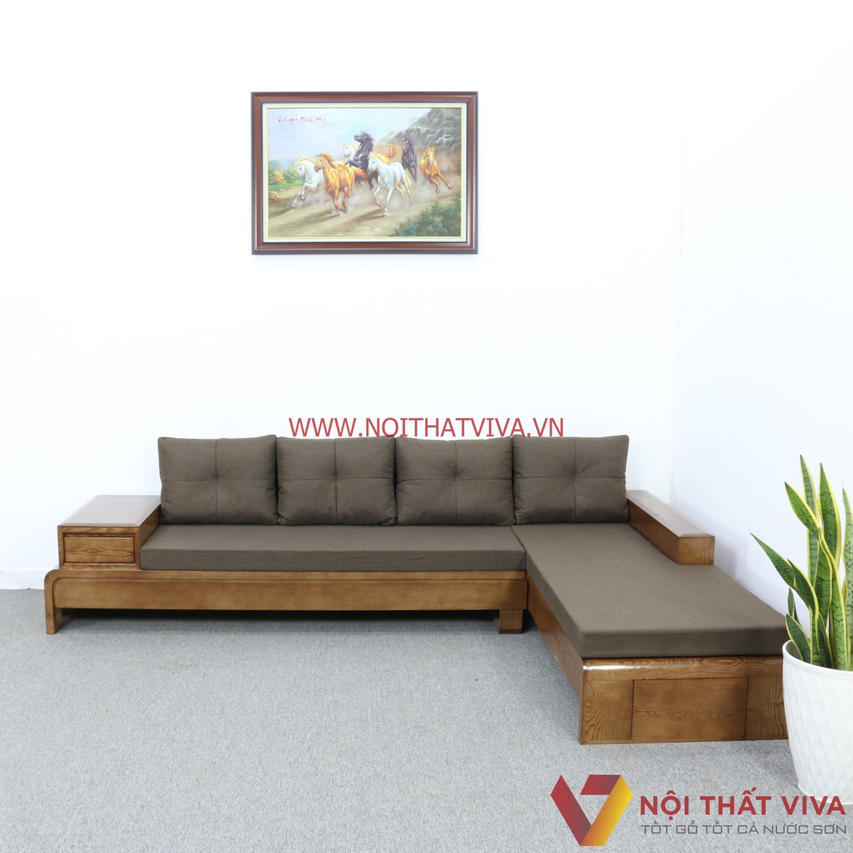 Bộ Sofa Gỗ Sồi Tự Nhiên Màu Óc Chó Có Nệm Hiện Đại Giá Rẻ