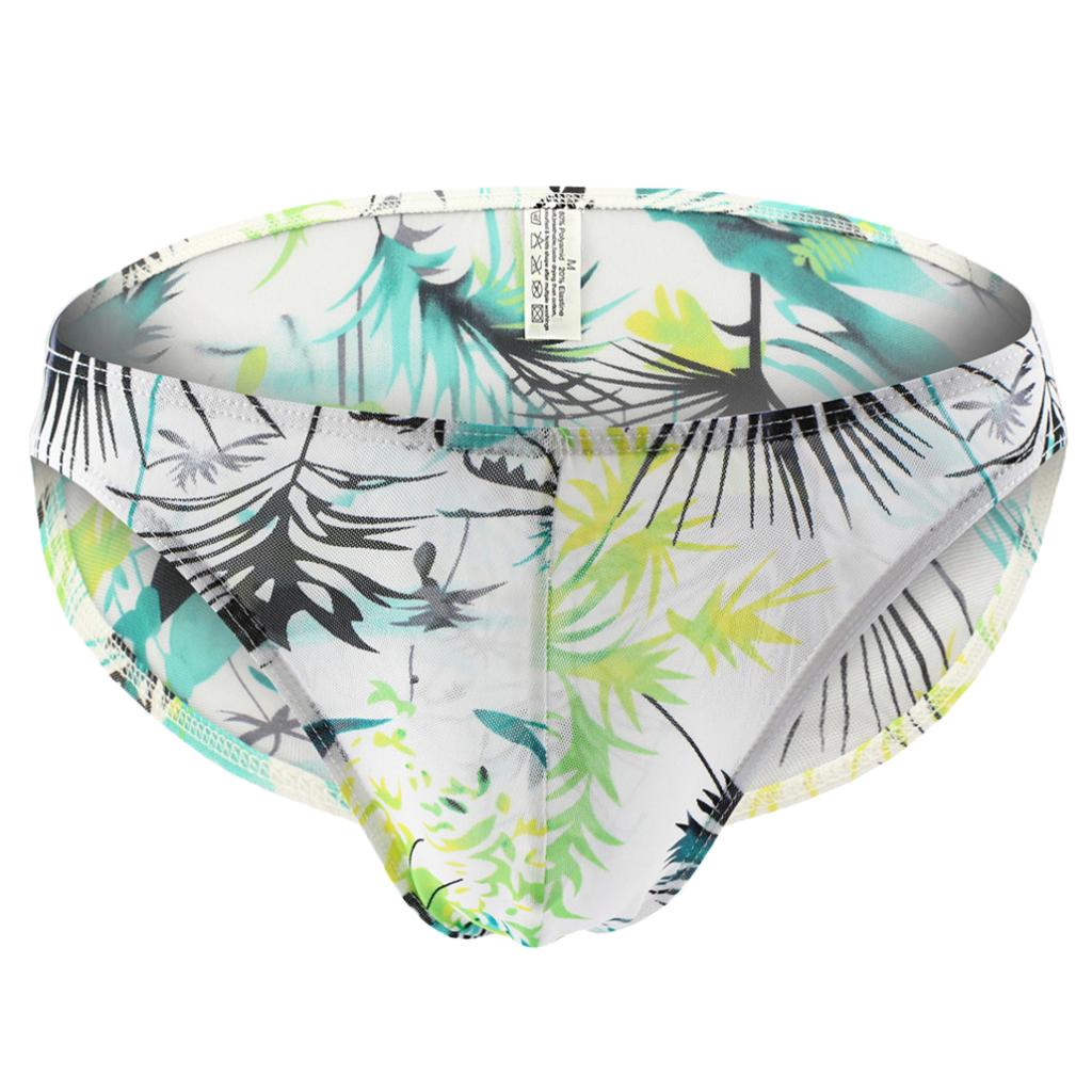 Men Printed Sheer Mesh Net Boxer Briefs Flower Underpants Bulge Pouch