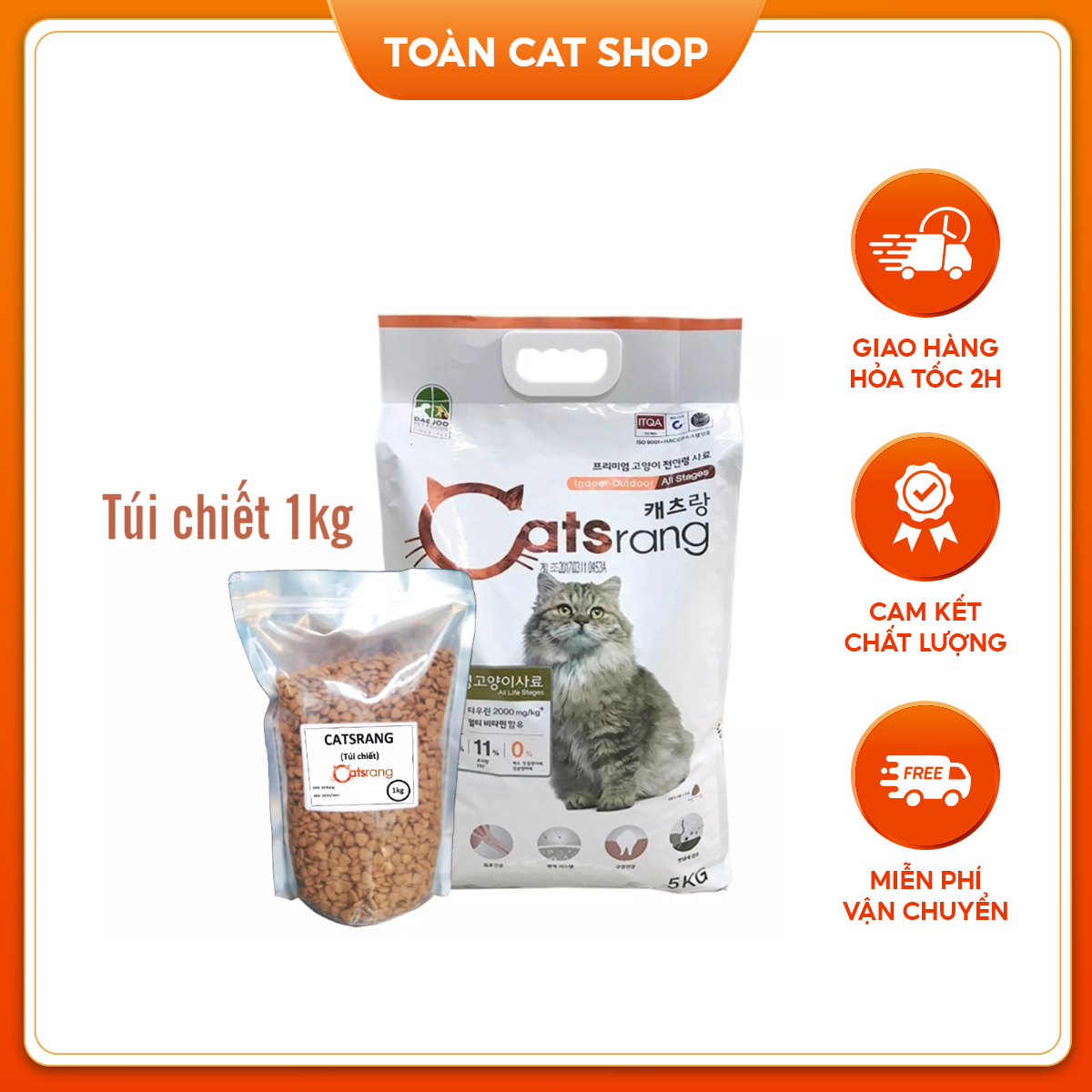 Thức Ăn Hạt Khô Cho Mèo Catsrang Túi Chiết 1kg, Hạt Thức Ăn Cho Mèo Thơm Ngon Hấp Dẫn
