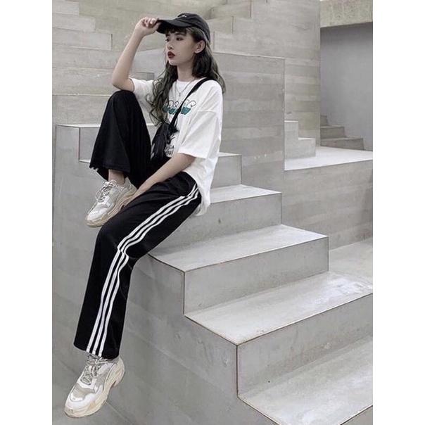 Quần jogger thể thao AMIHOUSE 3 sọc ống suông rộng baggy có dây rút