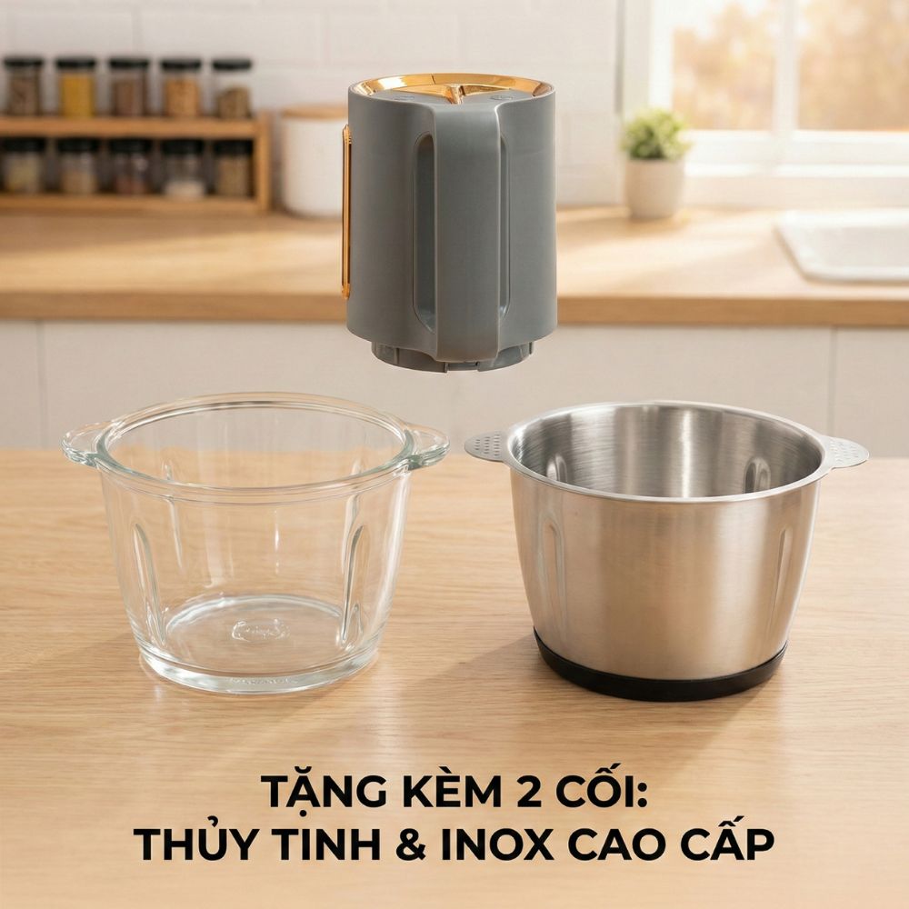 Máy Xay Thực Phẩm Đa Năng Mishio MK444 (2.0L) - Cối Thủy Tinh tặng cối Inox 304 Phân Loại Thực Phẩm Sống Chín - hàng chính hãng