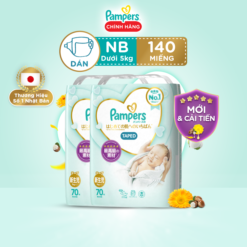 Combo 2 Gói Tã Dán PAMPERS Thượng Hạng Nội Địa Nhật NB70/S64/M52/L42 x2