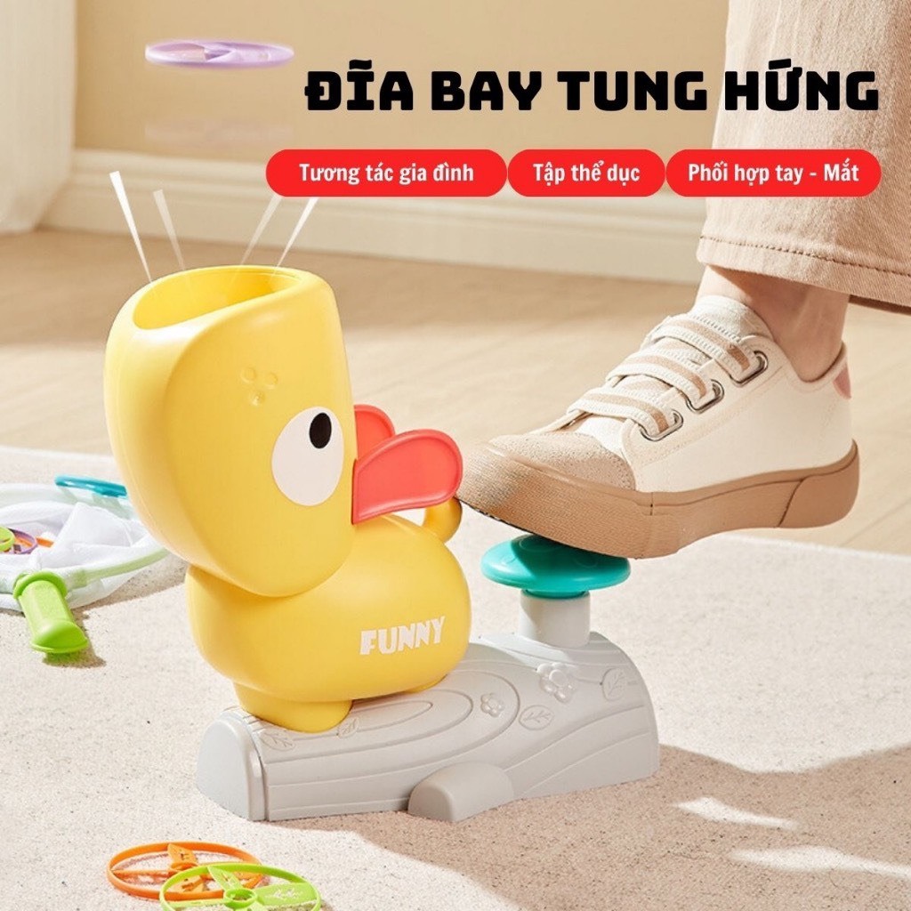 Đồ chơi đĩa bay tung hứng, Đĩa bay đồ chơi hình chú vịt ngộ nghĩnh cho bé. Bộ hứng đĩa bay con vịt cho bé