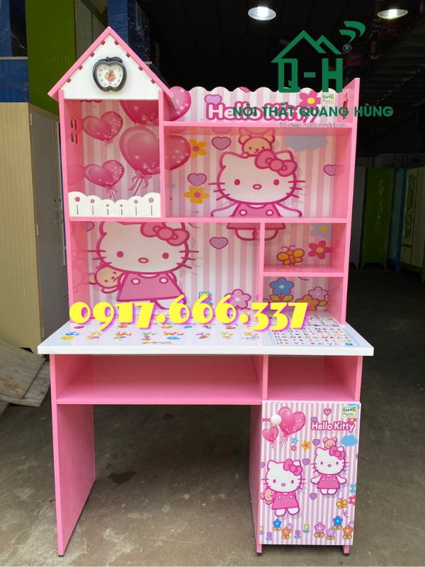 Bàn học sinh nhựa đài loan in 3D Hello Kitty - NTQH13 - ngang 1m2 cao 1m73 sâu 45 cm