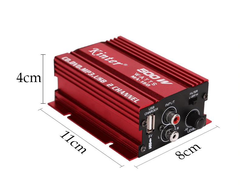 Bộ khuếch đại âm thanh mini 12V cho xe hơi Kinter MA-150 (đỏ)