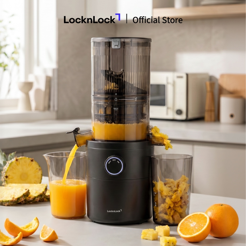 Máy Ép Chậm Trái Cây Nguyên Quả Locknlock Slow Juicer EJJ441BLK 200W, Hàng Chính Hãng, Miệng Rộng - JoyMall