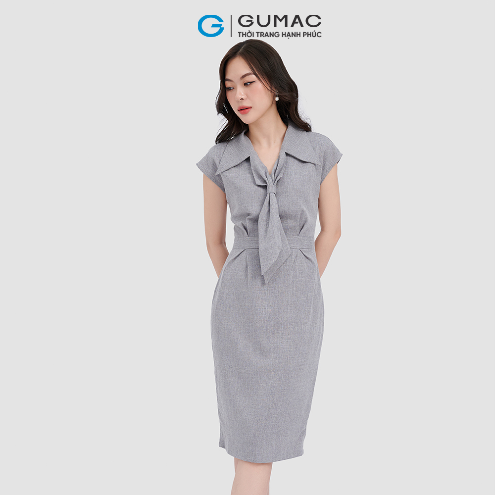 Đầm cổ vest thắt nơ thời trang GUMAC DC11059