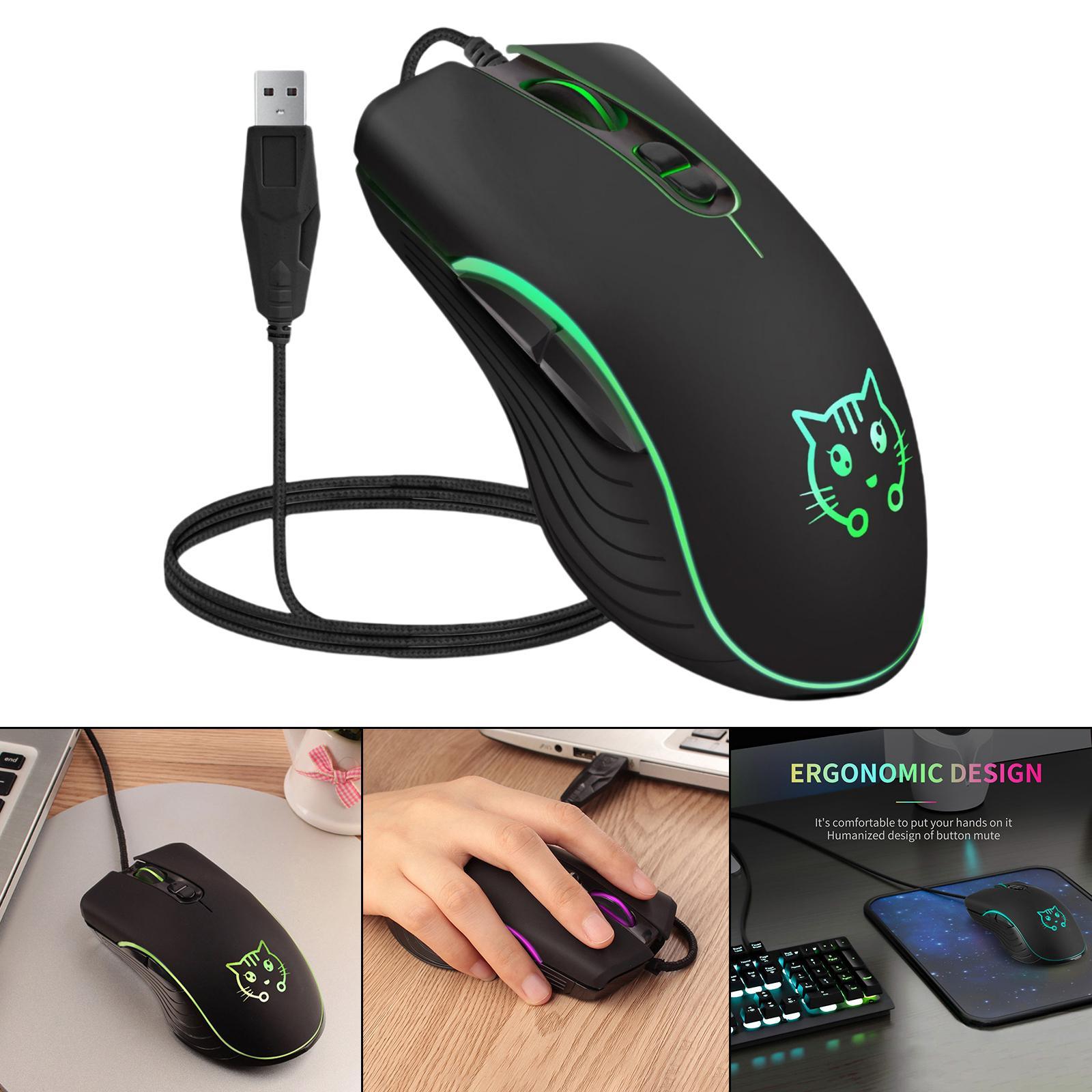 Wired Gaming Mouse LED RGB Backlit Mute PC Laptop 2400DPI Optical Mice