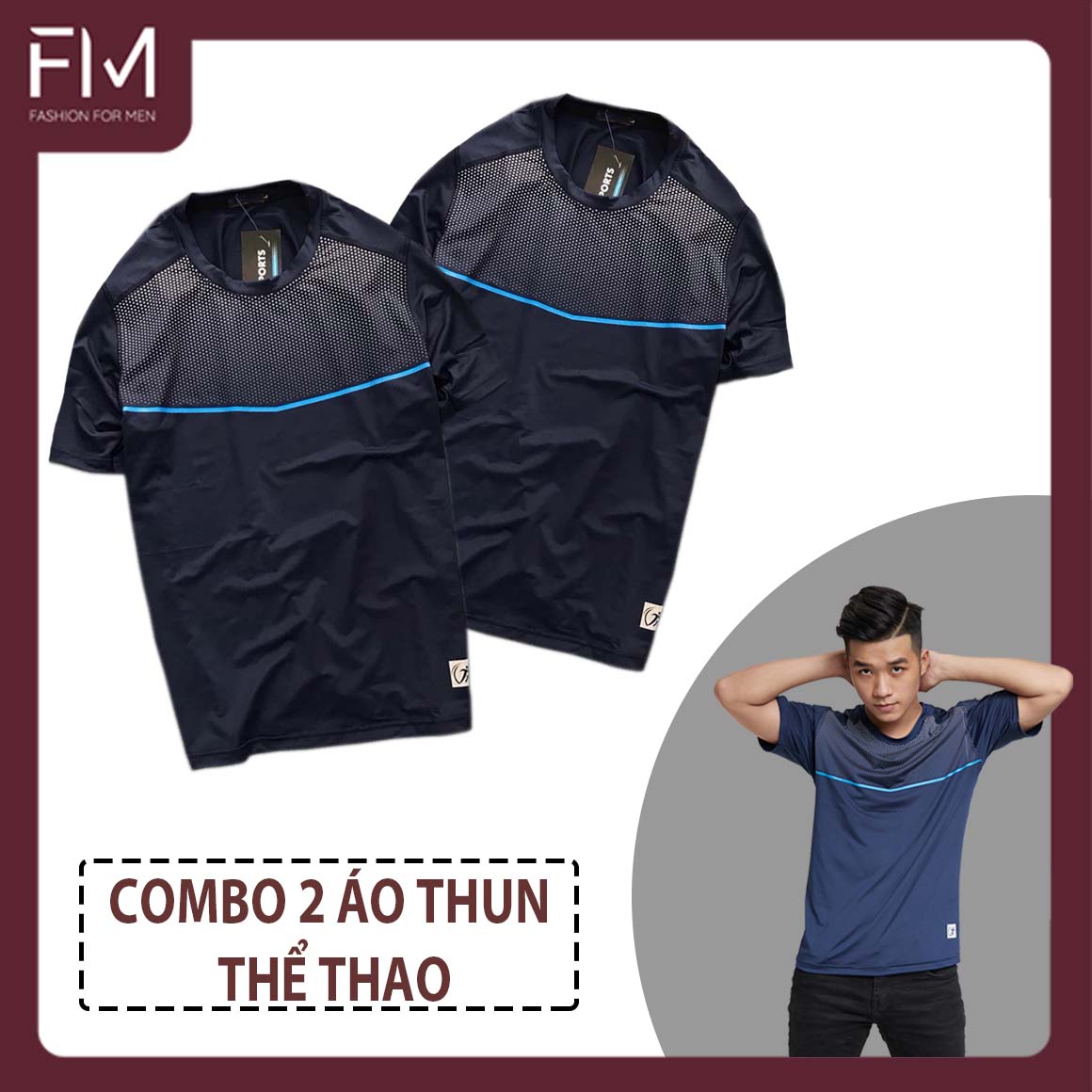 Combo 2 áo thun nam cổ tròn tay ngắn, chất thun lạnh mềm mại, co giãn thoải mái – FORMEN SHOP – FMCB2PS098