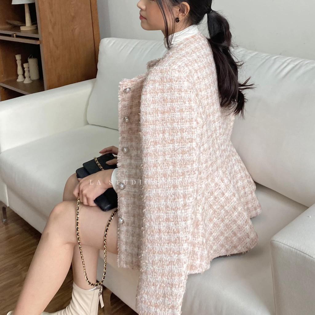 Áo khoác dạ tweed bo eo Hàn Quốc