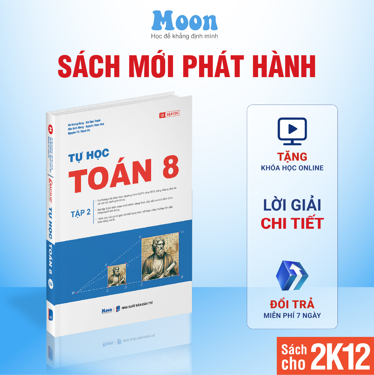 Sách Tự Học Toán Lớp 8 - chương trình sách giáo khoa mới kết nối tri thức, cánh diều, chân trời sáng tạo Moonbook
