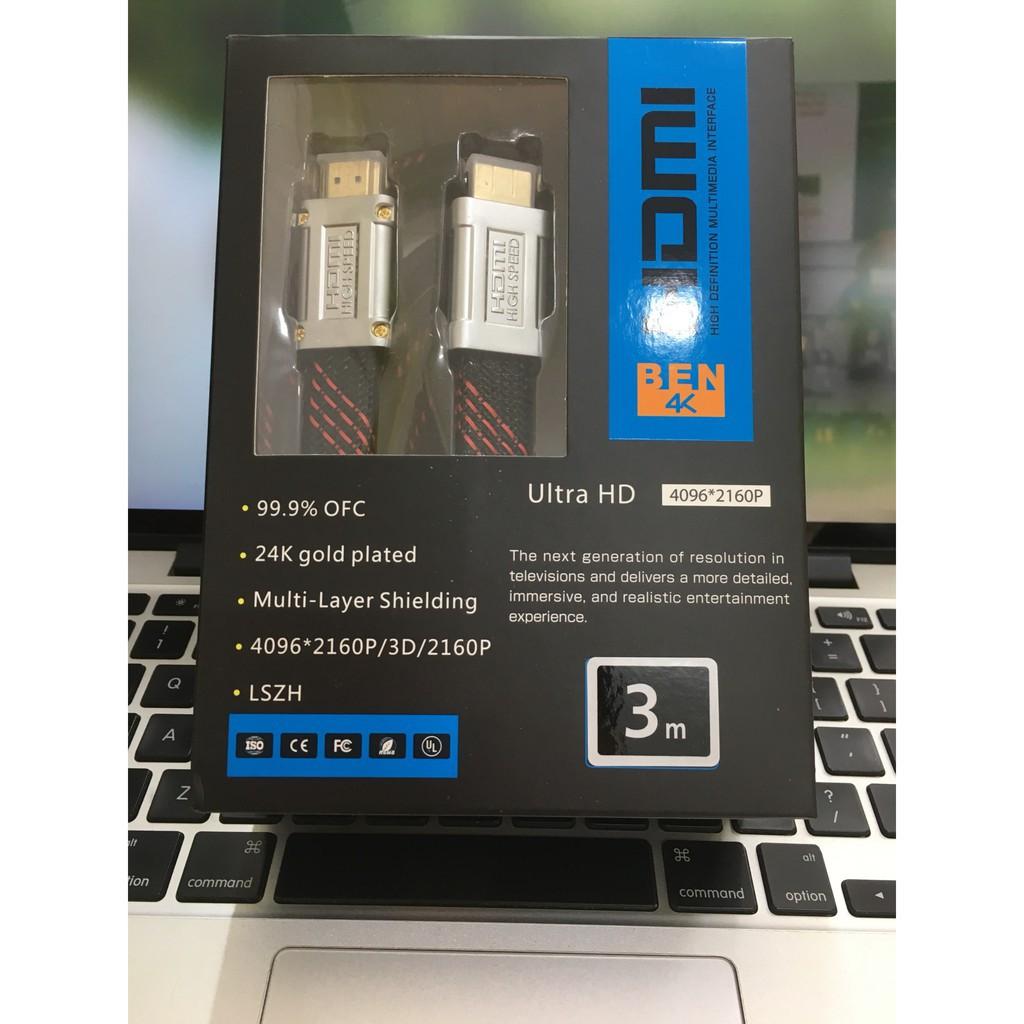 Dây HDMI Ben4K Zinc 3M chuẩn 2.0 hỗ trợ Full3D 4K jack mạ vàng