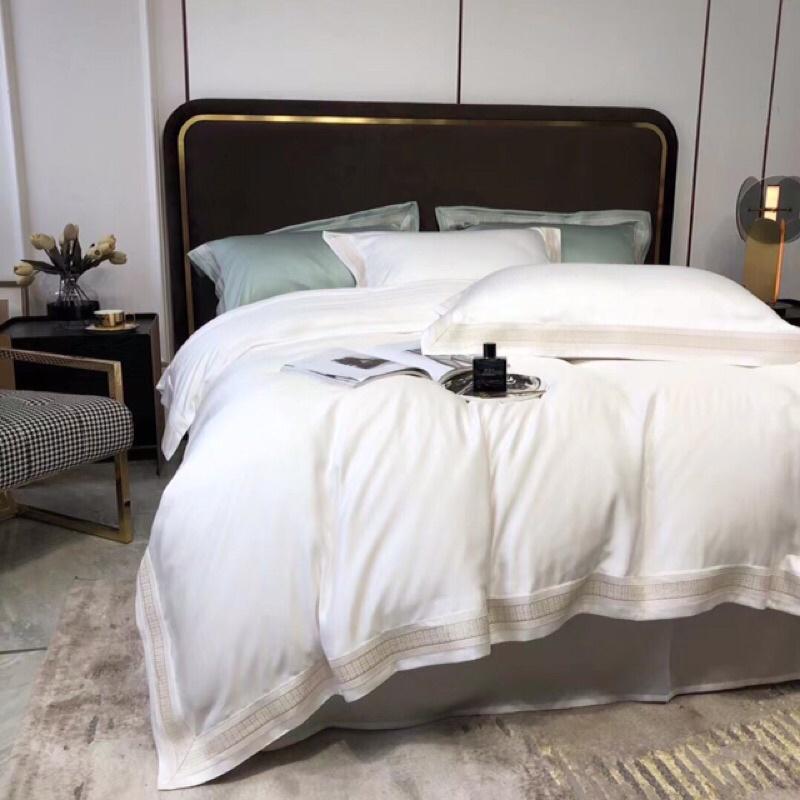 Bộ chăn ga gối tencel trơn viền 4 món