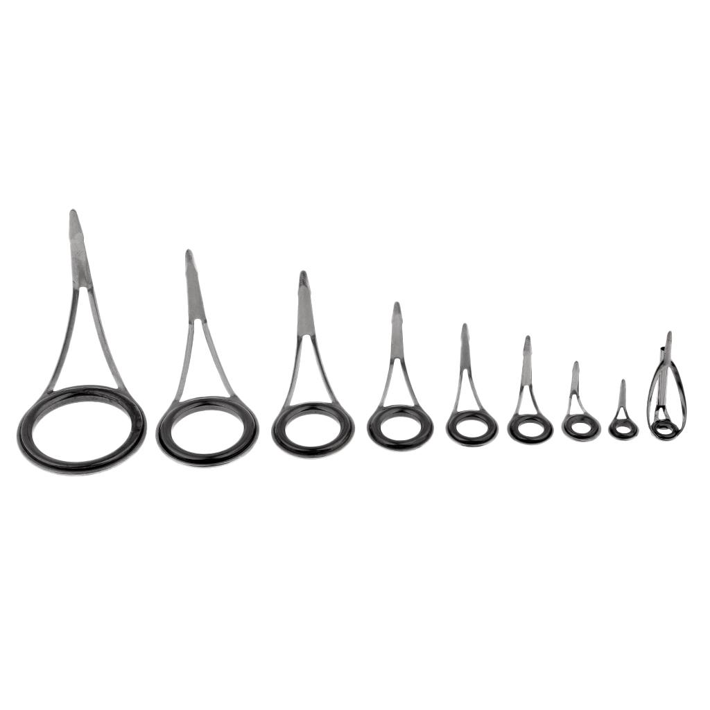 9pcs Rod Repair Kit Fishing Rod Guides Line Ring Eyes 9 Mixed Sizes Tip Tops