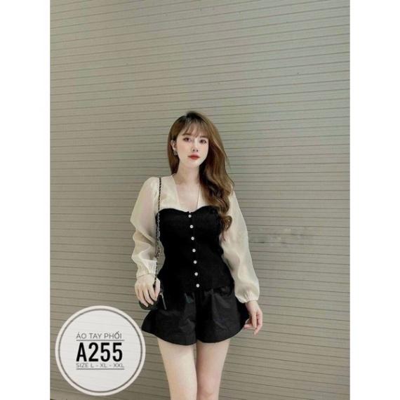 bigsize 60-90KG vmart Áo tay phối A255 hàng Quảng Châu cao cấp chiết eo giấu bụng
