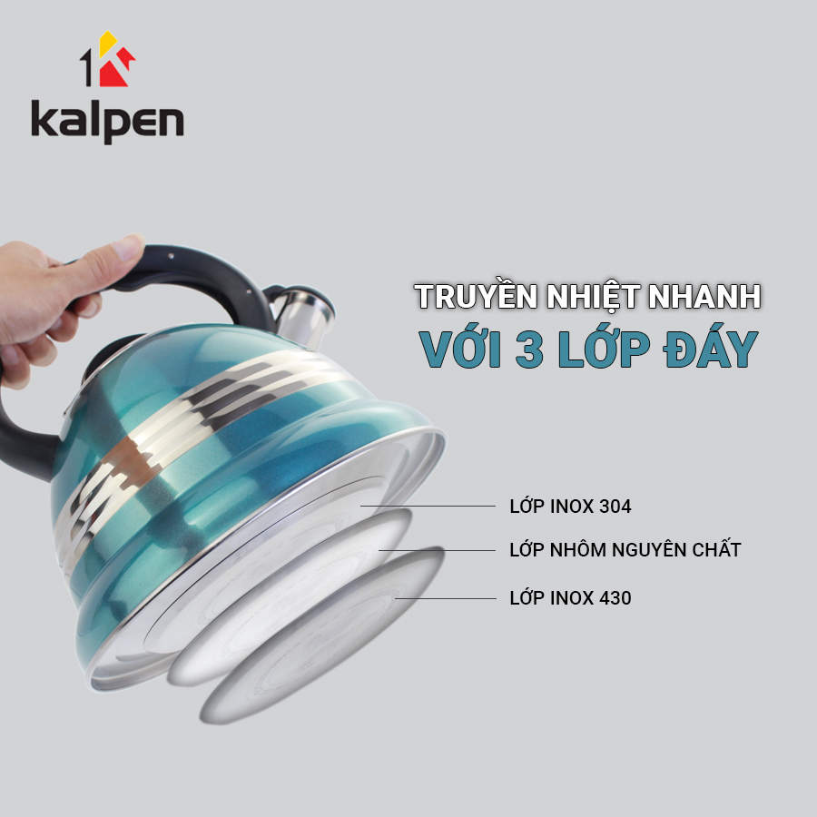 Ấm đun nước Inox 304 cao cấp Kalpen KK01 dung tích 3L dùng bếp từ chuẩn Đức - Hàng chính hãng