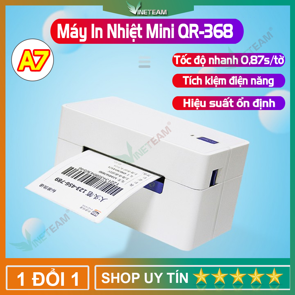 VINETTEAM Máy In  Mã Vạch Đơn Hàng Hóa Đơn Trên Các Sàn TMĐT QR-368 Máy In Nhiệt Không Cần Mực Mini Code Barcode -Hàng Chính Hãng