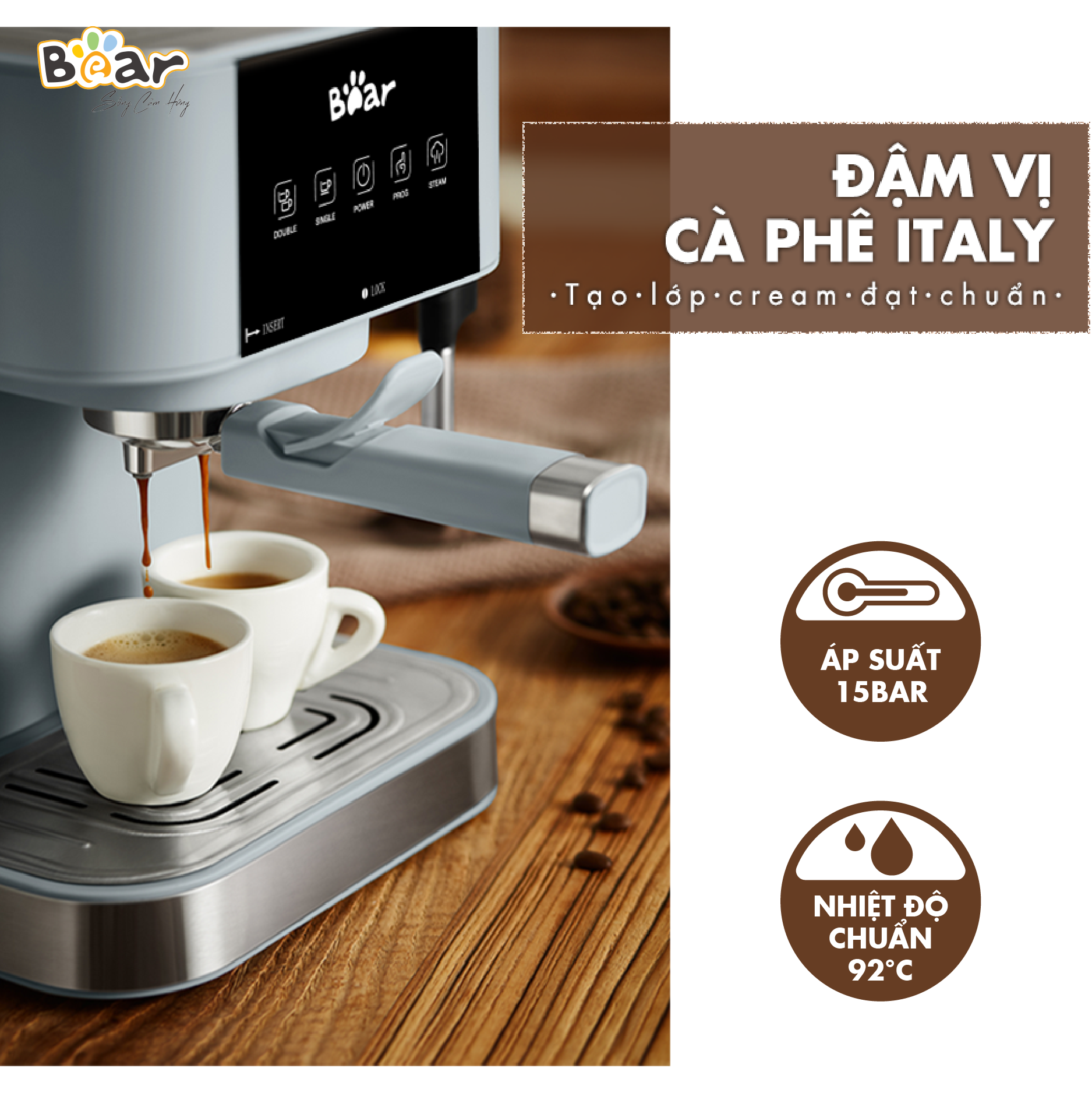 Máy Pha Cà Phê Bear Tự Động Đa Năng Pha Cafe, Pha Espresso Phù Hợp Với Gia Đình, Công Ty CF-B15V1-Hàng Chính Hãng