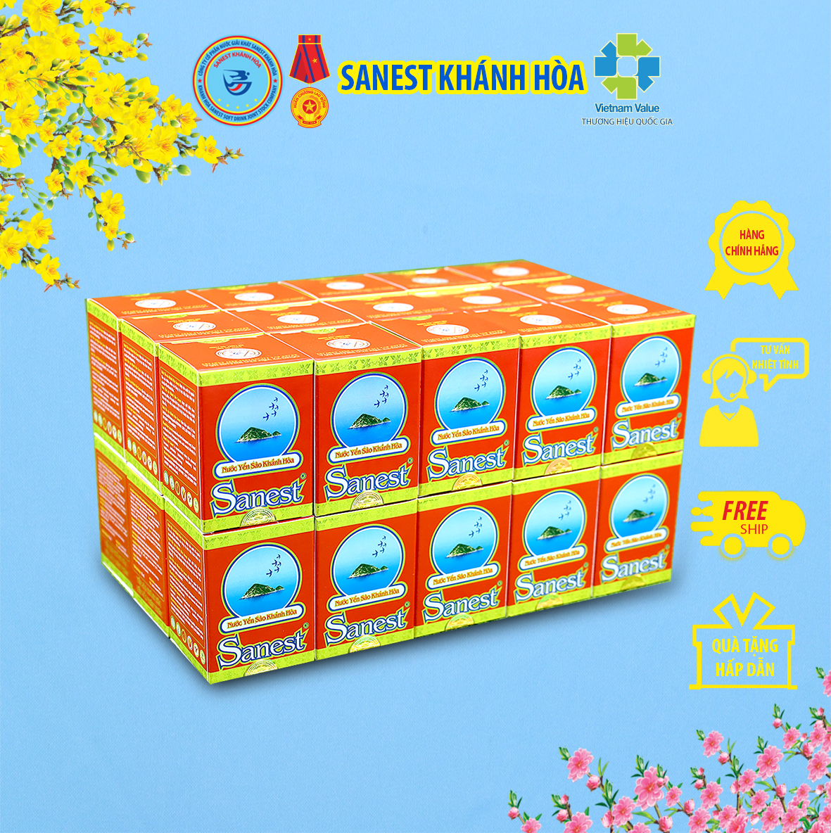 Nước Yến sào Khánh Hòa Sanest có đường đóng lọ 70ml