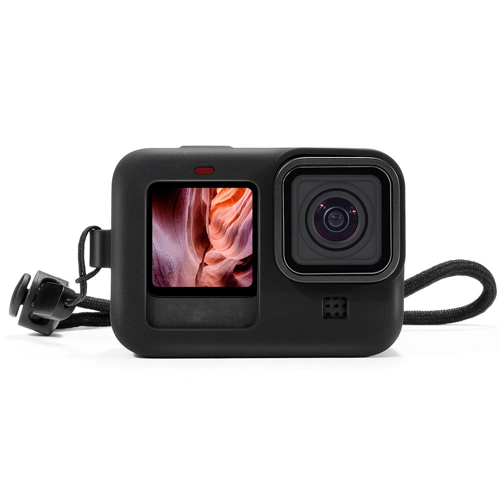 Bảo vệ bảo vệ silicone Bảo vệ vỏ toàn bộ vỏ cho GoPro Hero 9 Tay áo thể thao Khung nhà ở với dây buộc nắp ống kính