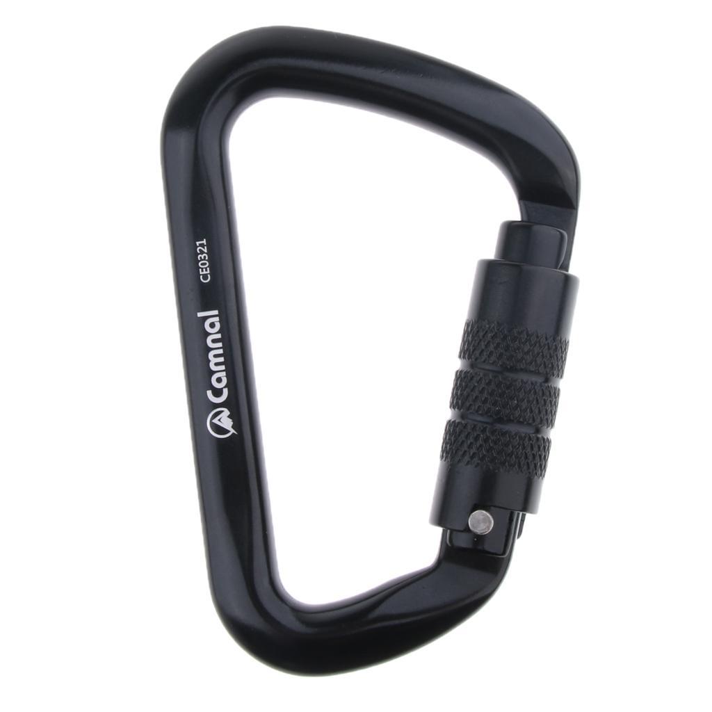 28KN Aluminum Climbing Mountaineering D Type Carabiner Black Auto Lock
