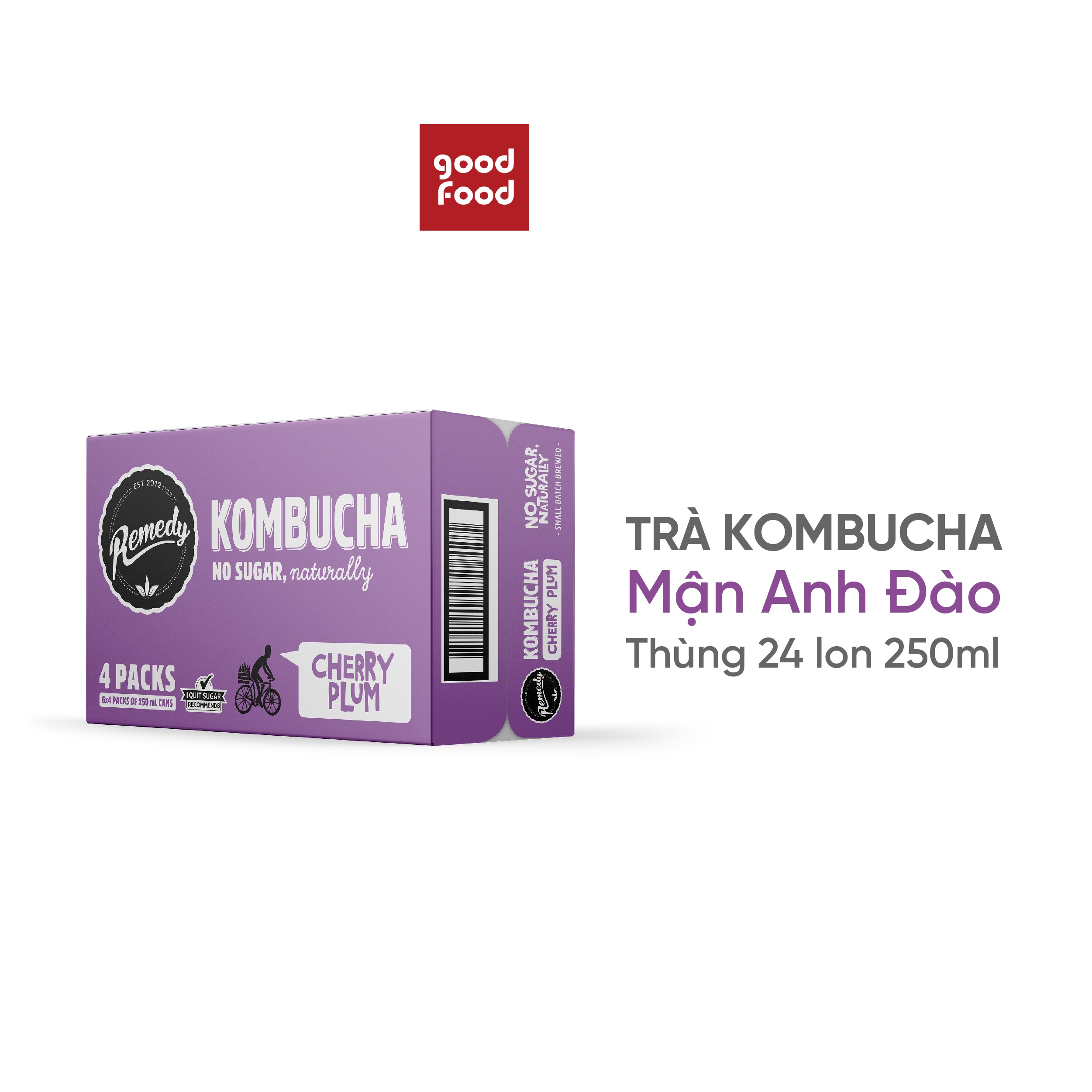 Thùng 24 lon Trà Kombucha vị mận anh đào Remedy Cherry Plum 250ml