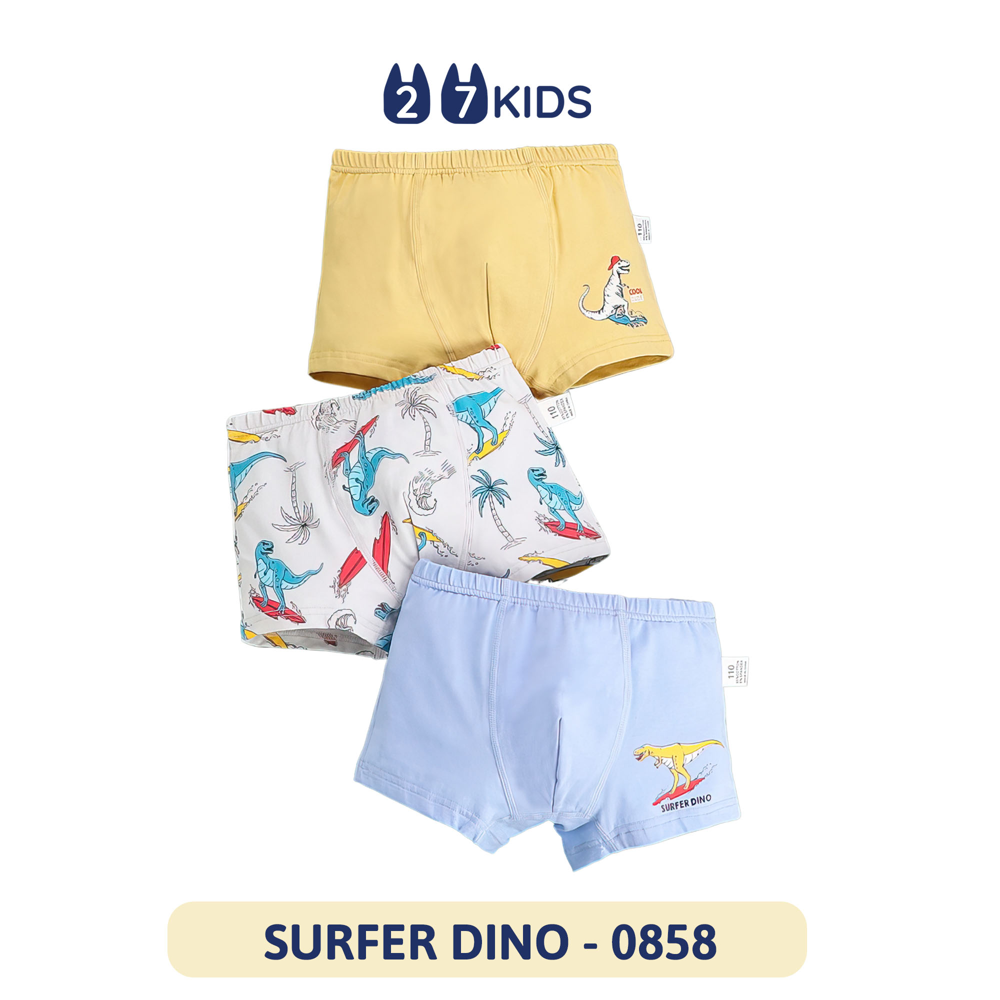 Set 3 quần lót bé trai 27kids Quần chip bé trai vải khử khuẩn công nghệ mới họa tiết dễ thương BSUW1