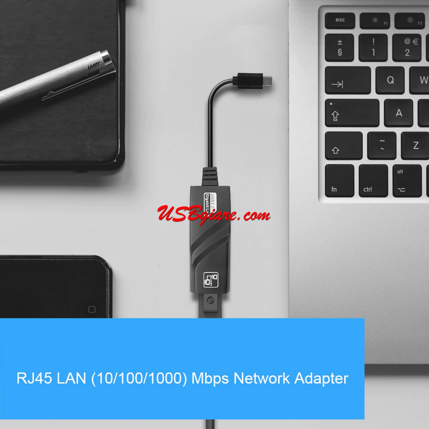 Hub Adapter chuyển đổi Type c sang 3 cổng USB 3.0 và cổng LAN RJ45 vỏ nhôm