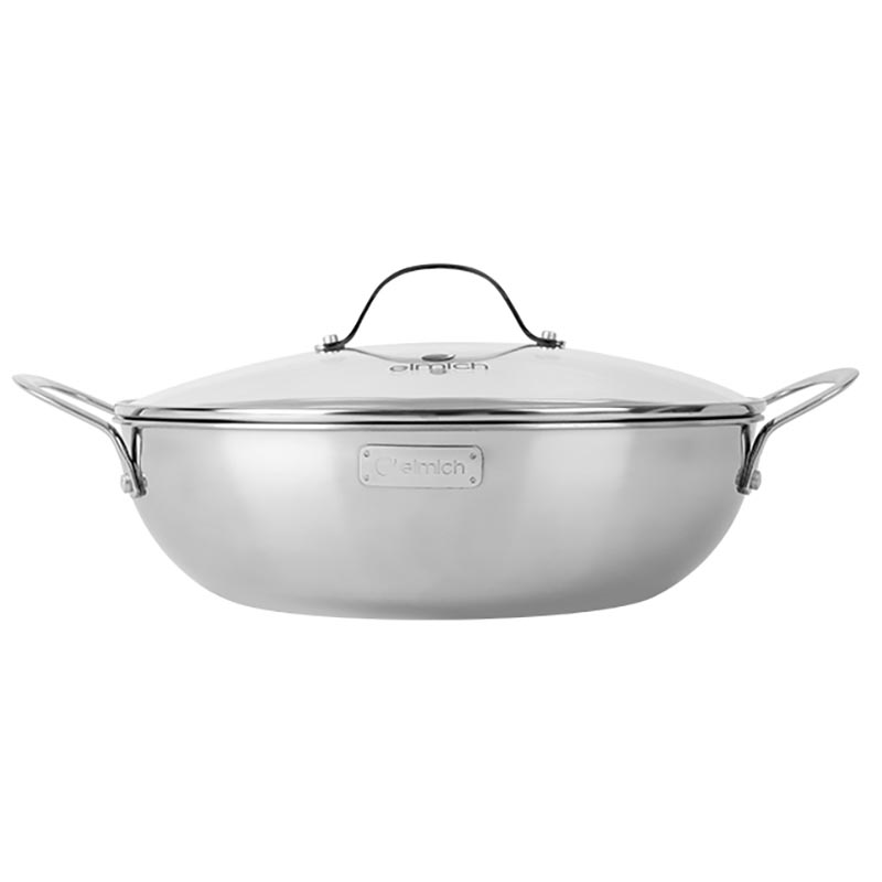 Chảo Inox 304 cao cấp 3 lớp đáy liền Elmich Tri-Max EL-379x size 28/30cm vung kính, hàng chính hãng