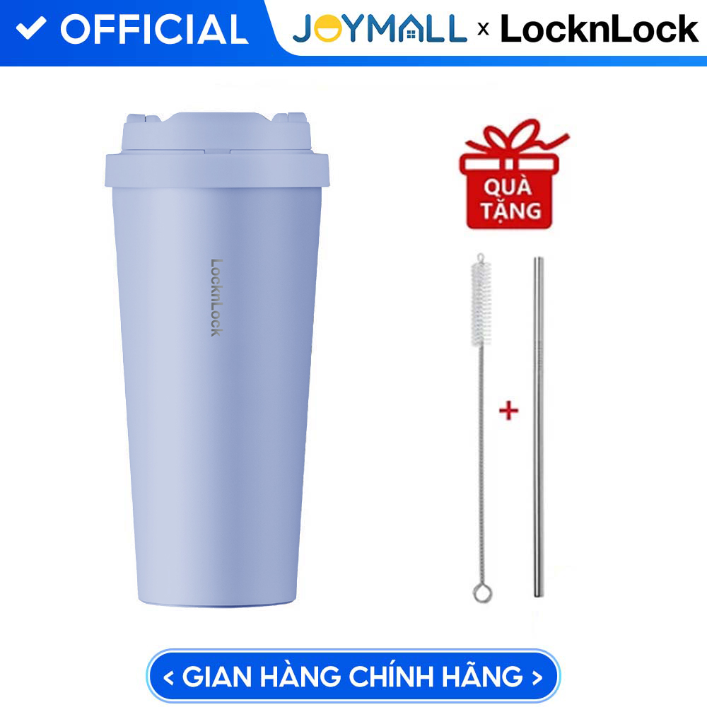 Ly Giữ Nhiệt Lock&Lock Energetic One Touch Tumbler LHC3249 550ml – Hàng Chính Hãng, Bằng Thép Không Gỉ Inox 316L, Nắp Mở Một Chạm, Tặng Ống Hút Và Cọ Rửa – Xanh độc quyền Light Blue