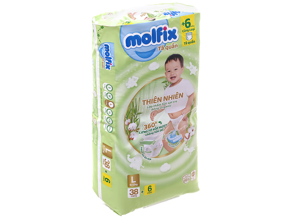 Tã/bỉm quần Molfix Thiên nhiên Ultra L38 (9kg - 13kg) - Gói 38 miếng