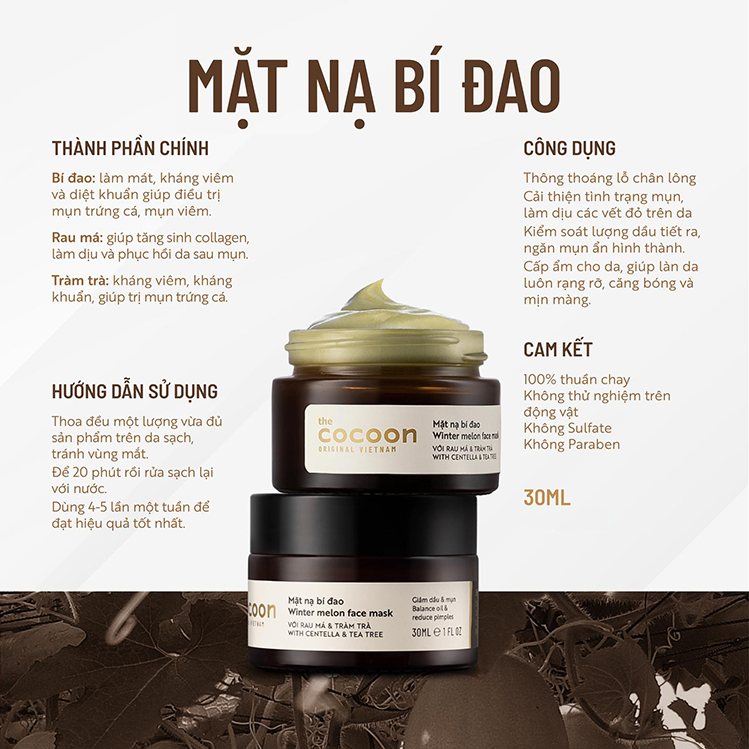 Bộ 3 Chăm sóc da cocoon: Gel rửa mặt bí đao 140ml + Toner bí đao 140ml + Mặt nạ bí đao 30ml