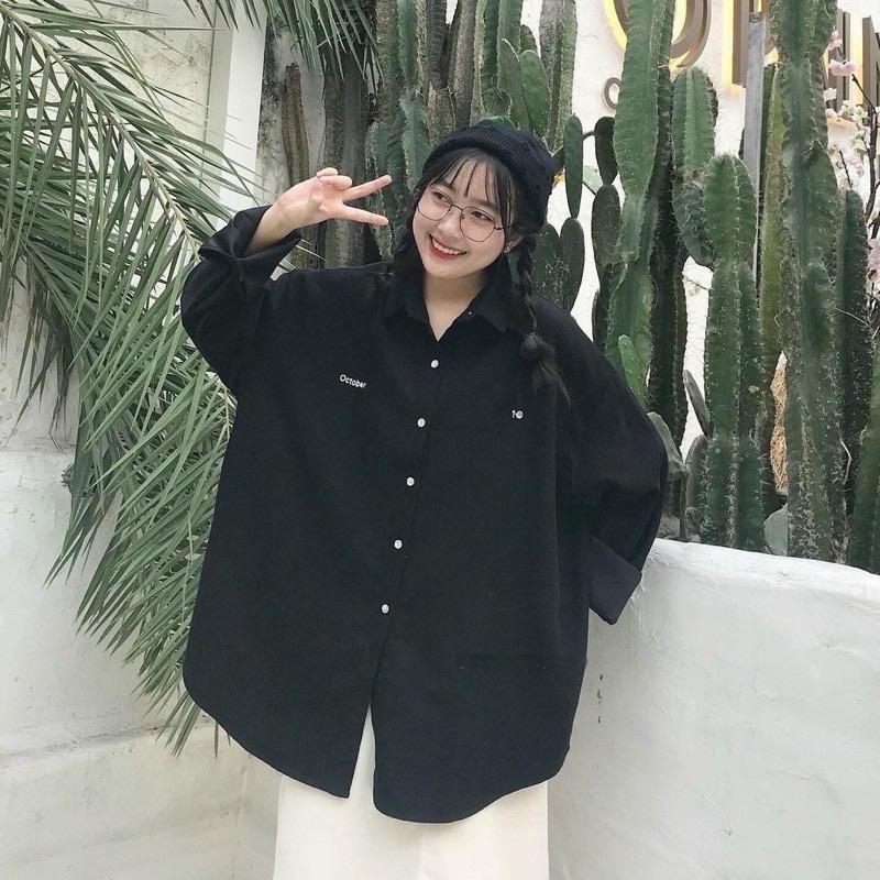 Áo Sơmi chất da lộn Oversize Nam Nữ Unisex Form Đẹp
