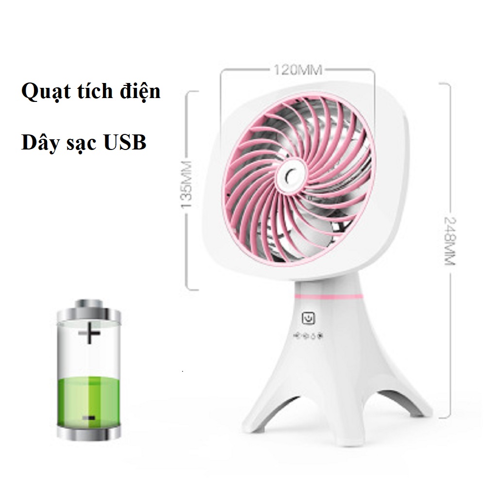 Quạt Phun Sương Mini, Quạt Tích Điện Để Bàn 4 Chân Vững Chãi, Quạt Điện Kiểu Dáng Độc Lạ Siêu Đẹp - Hàng Nhập Khẩu