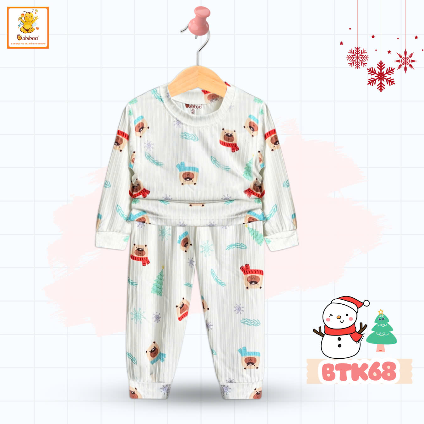Đồ bộ bé gái Babiboo bộ dài tay bé trai bé gái chất tăm đũa mềm mát, nhiều họa tiết BTK68
