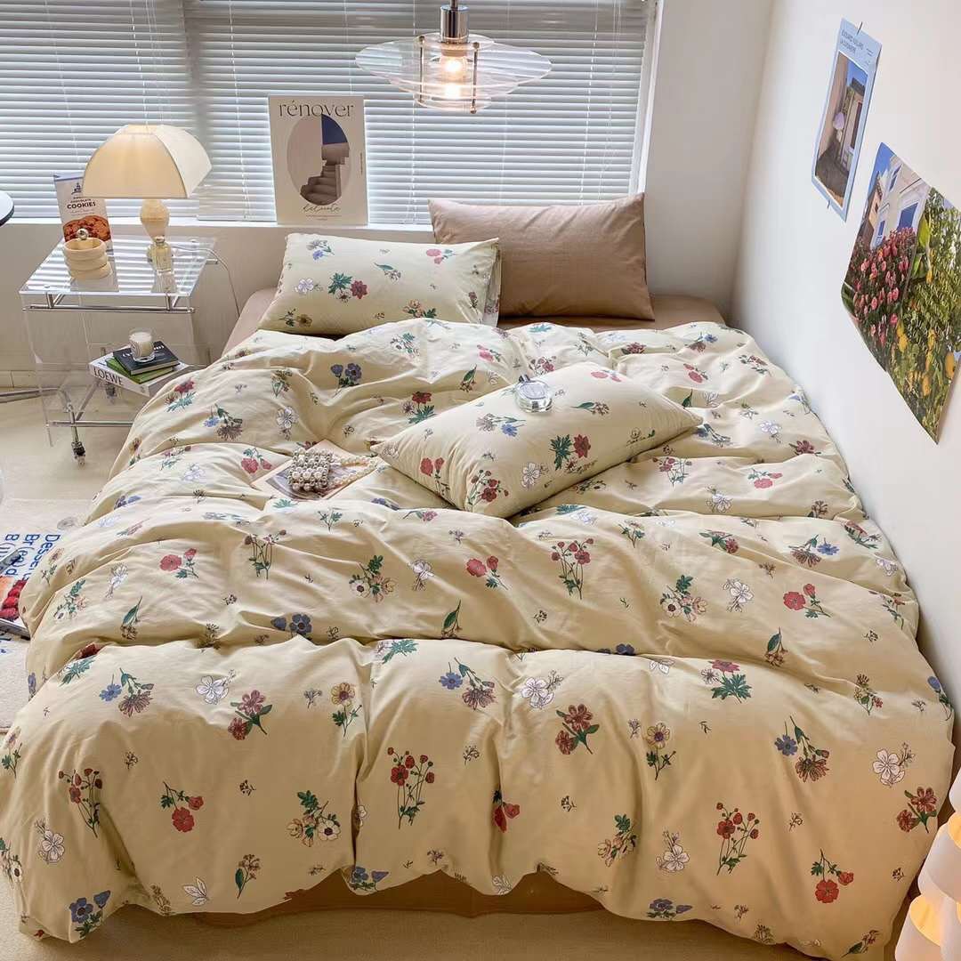 Bộ Vỏ chăn ga gối Cotton Living 100% hoa nhí nâu bản vintage mới về vải thoáng mát dùng được 4 mùa