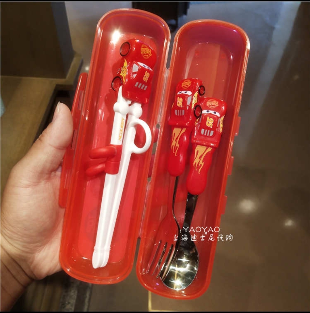 Set bộ 3 món muỗng + đũa + nĩa Disney hình Car 95 Mcqueen tập ăn cao cấp cho trẻ em