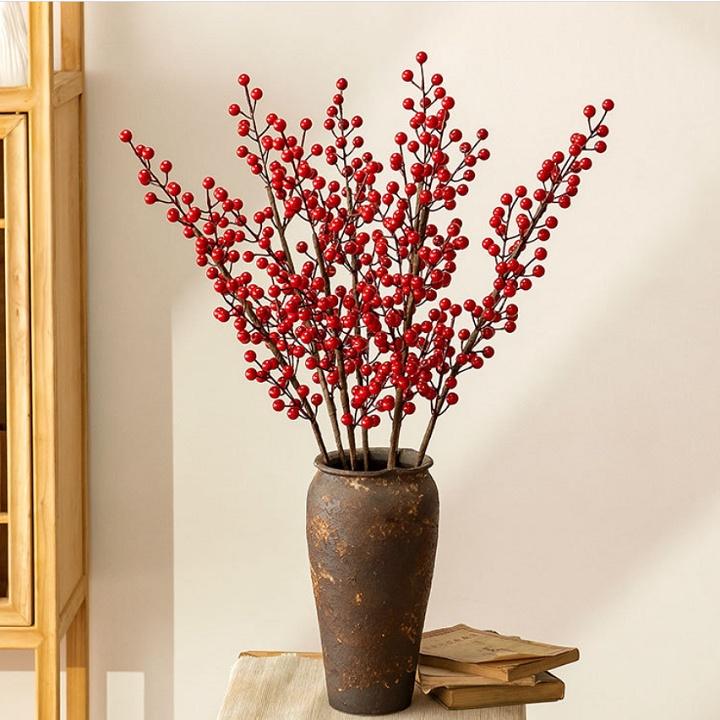 Hoa Giả - Combo 5 cành Đào Đông 80cm 12 nhánh trang trí nhà của quý phái, sang trọng
