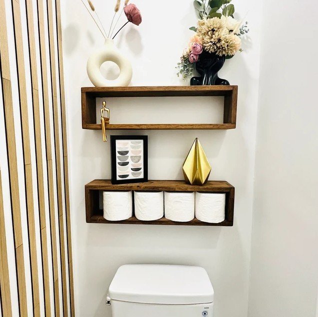 Kệ Gỗ Tự Nhiên Hình Chữ Nhật Treo Âm Tường Để Giấy Vệ Sinh, Để Đồ Trang Trí