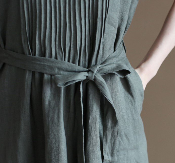 Đầm ngắn tay chất liệu linen cao cấp, dáng suông basic dễ mặc, phong cách kín đáo nhã nhặn NH191 xanh xám