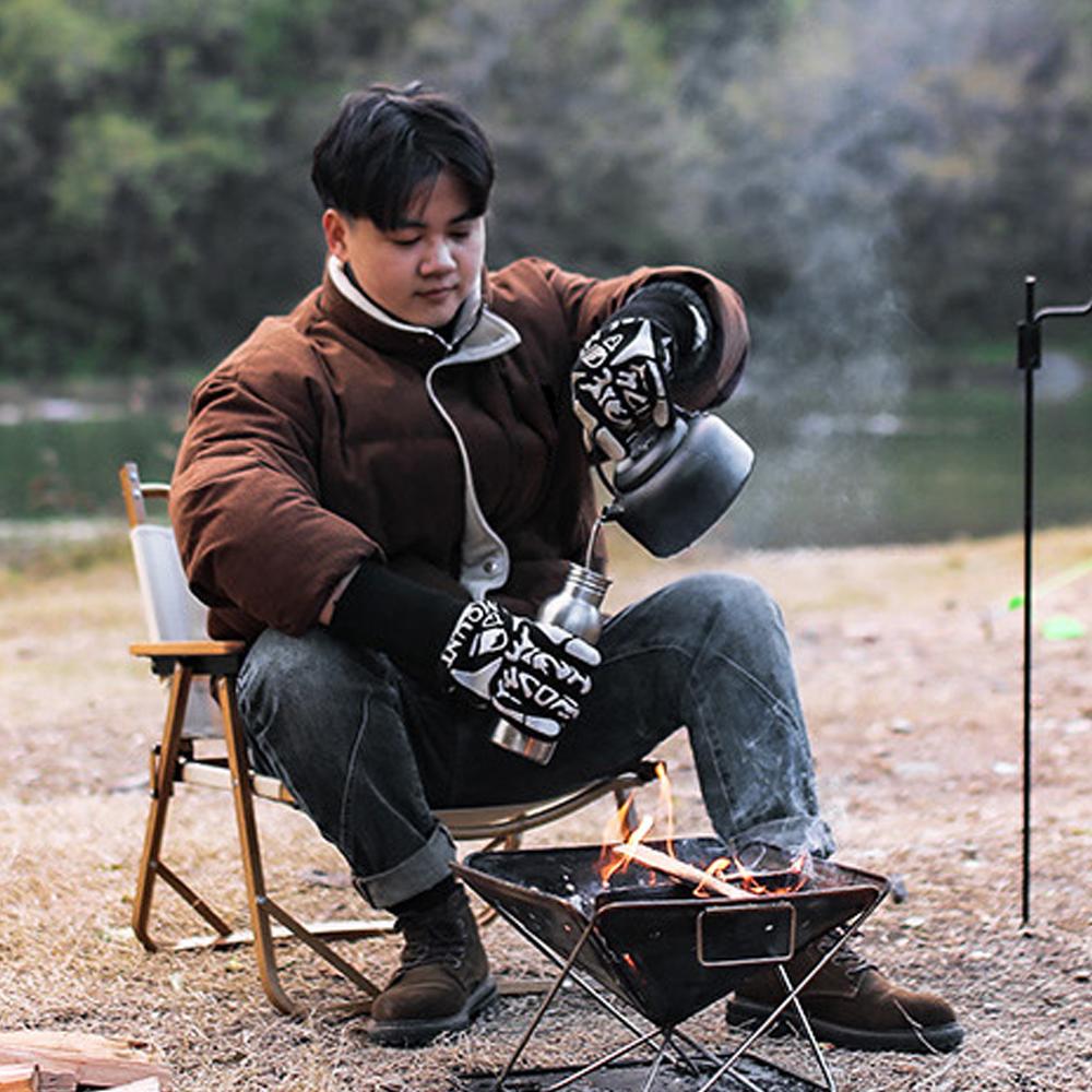 Flameretardant Heat Insulation Gloves High Temperature Proof Gloves Outdoor Camping Picnic BBQ Cotton Lining Gloves