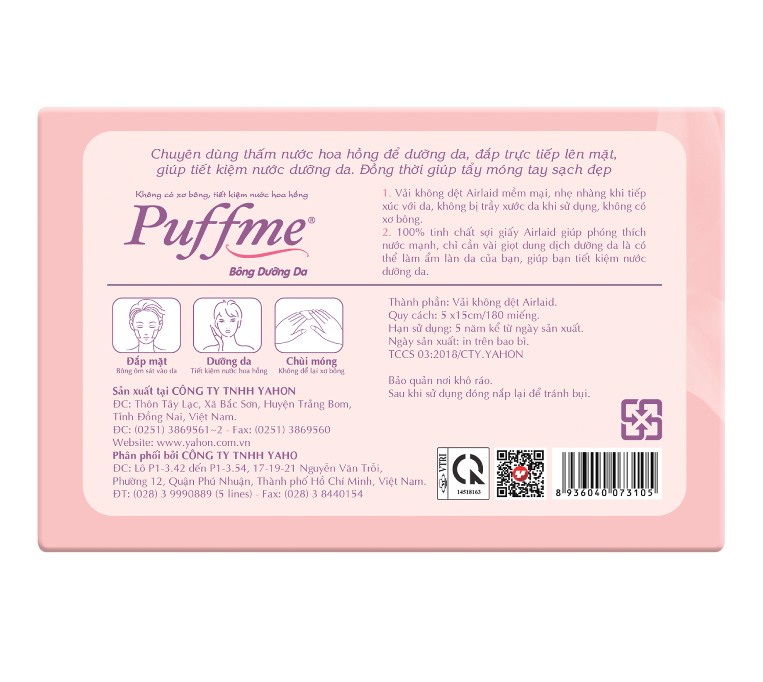 Lốc 5 Hộp Bông Dưỡng Da Puffme (180 miếng x 5)