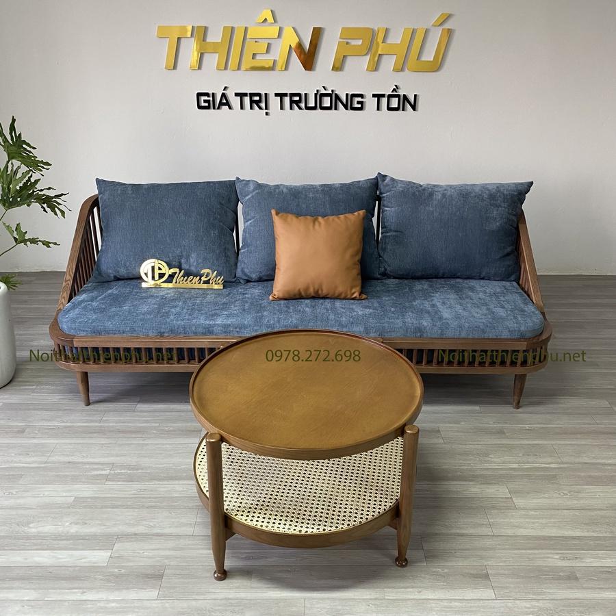 Sofa nan gỗ KBH Thiên Phú kèm đệm nỉ nhập khẩu phong cách Rustic