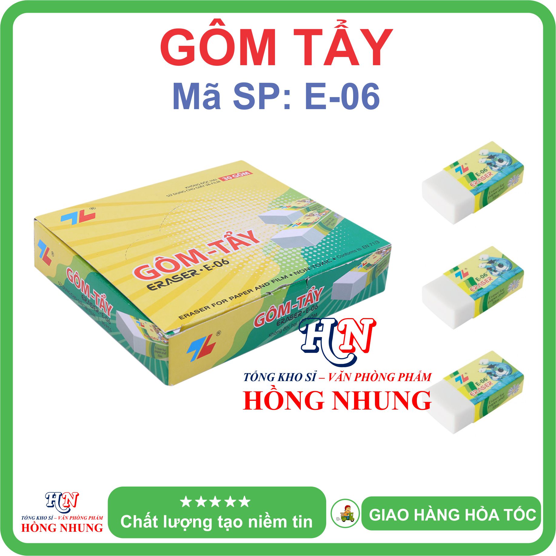 [SALE] Gôm Tẩy E-06 / TP-E09 - Màu Sắc Dễ Thương, An toàn cho bé, Giúp các bé ham học