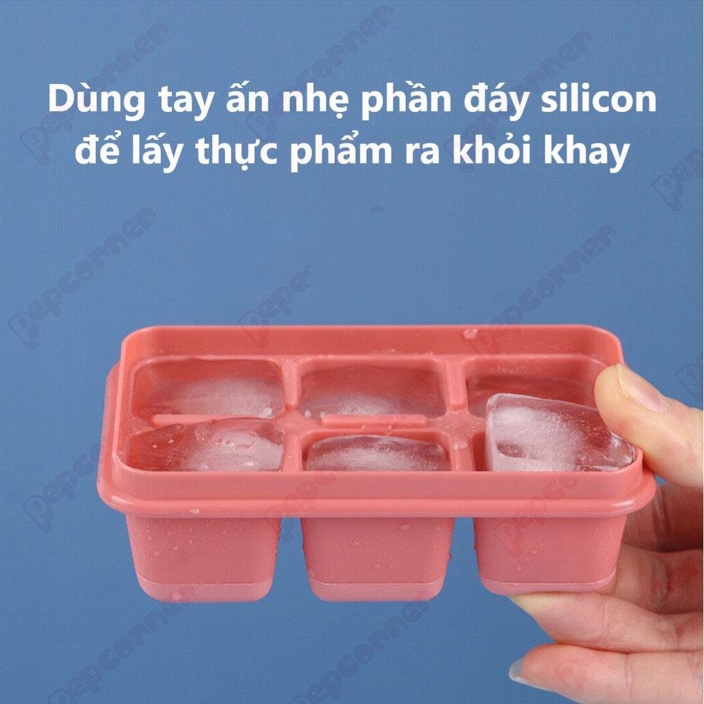 Khay đá làm đá lạnh, trữ đông đồ ăn dặm, có nắp đậy chất liệu silicon - HVL TEA