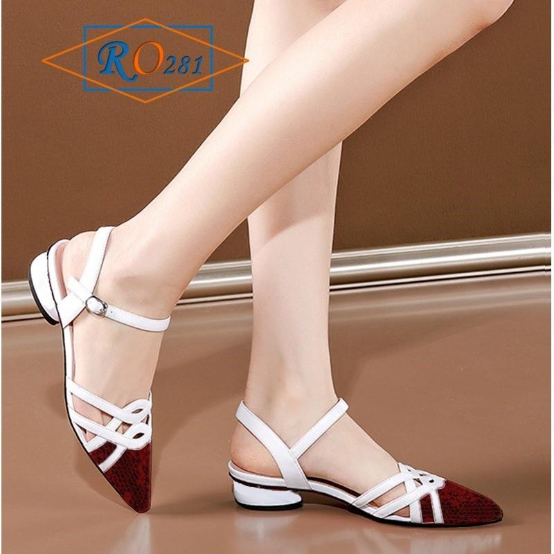 Giày sandal nữ bít mũi, da vân cao cấp ROSATA RO281 3p - trắng- HÀNG VIỆT NAM CHẤT LƯỢNG QUỐC TẾ
